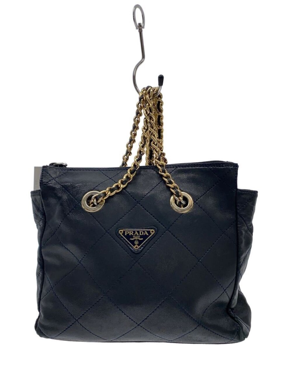 Prada Chain Shoulder Bag Quilted Leather Black
